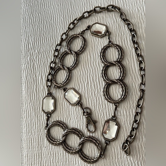 Women’s Chain Belt Hip & Waist Square Rhinestones Modern Metal Links Silvertone - Picture 4 of 7